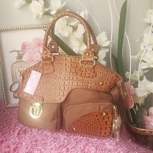 NWT Bobbi by Sharif Brown Shoulder Bag with Classic Key Charm